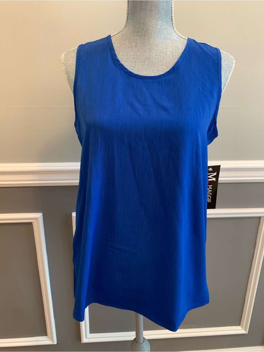 Vintage Maggie Sweet Tank Blouse Royal Blue  Relaxed Fit Shirt Size Small NEW
